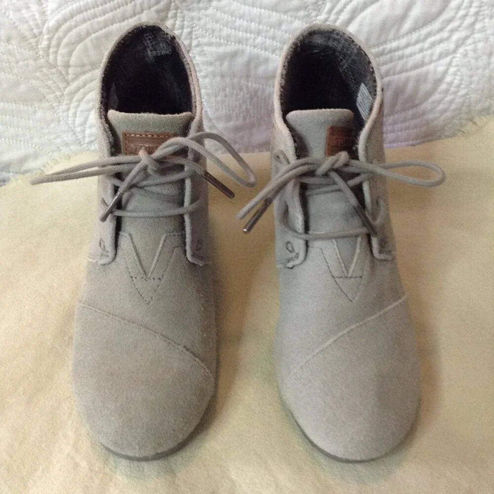 Tom's Grey Suede Wedge Boots, 